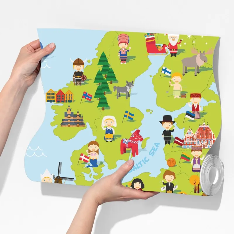 Fototapeta ilustrowana mapa Europy dla dzieci – Wallissimo® Fototapeta ilustrowana mapa Europy dla dzieci – Wallissimo®