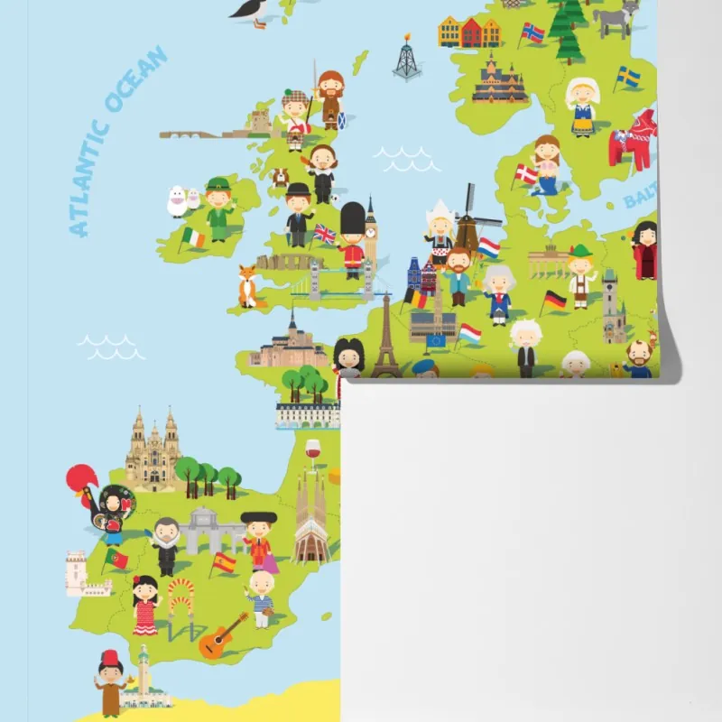 Fototapeta ilustrowana mapa Europy dla dzieci – Wallissimo® Fototapeta ilustrowana mapa Europy dla dzieci – Wallissimo®