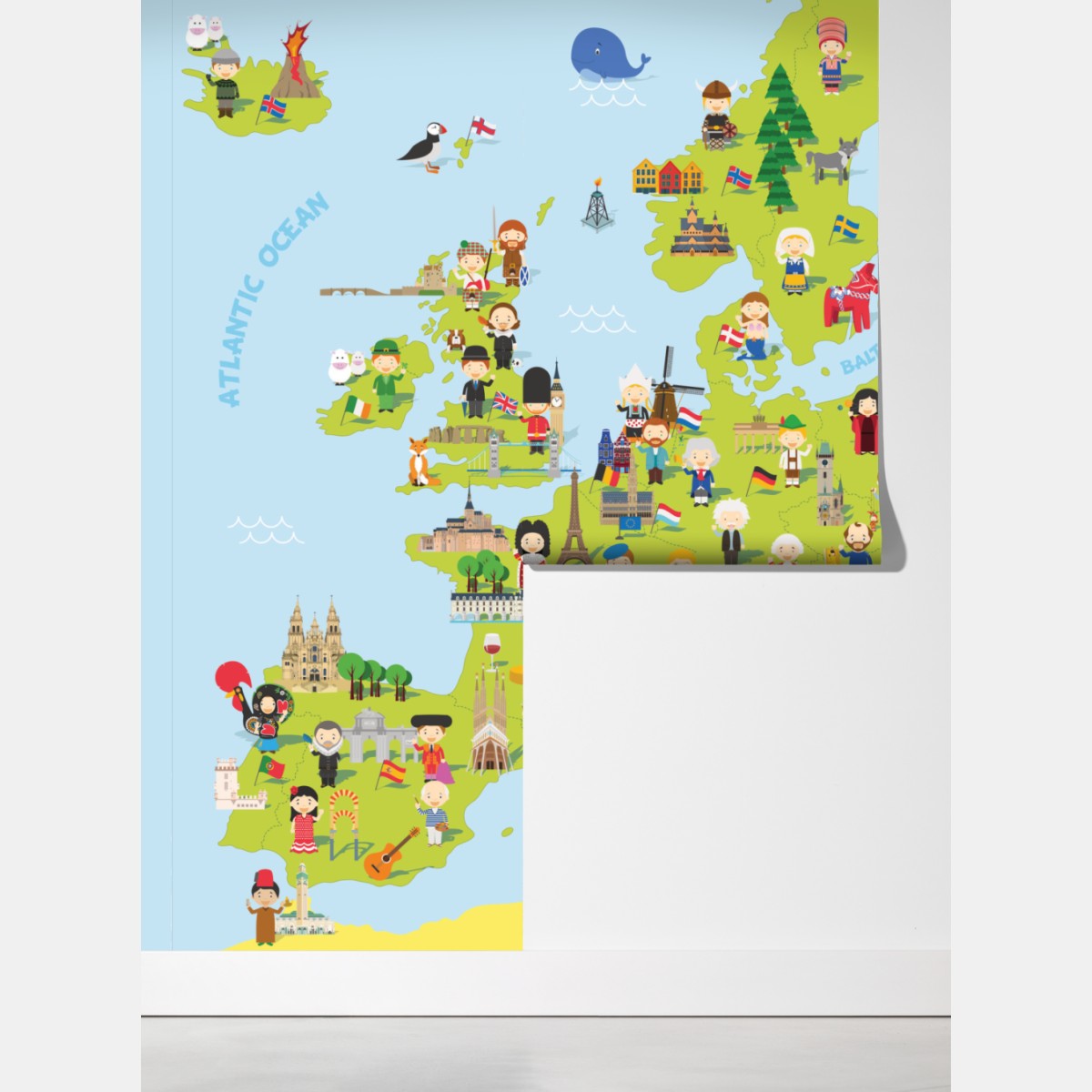 Fototapeta ilustrowana mapa Europy dla dzieci – Wallissimo® Fototapeta ilustrowana mapa Europy dla dzieci – Wallissimo®