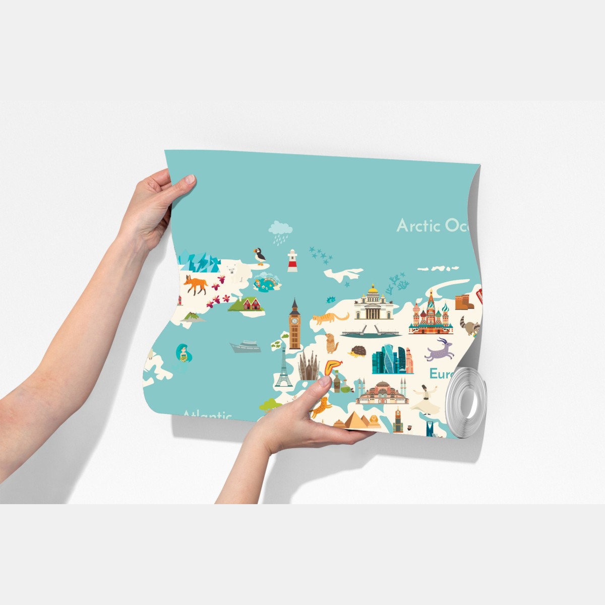 Fototapeta kolorowa ilustrowana mapa świata dla dzieci – Wallissimo® Fototapeta kolorowa ilustrowana mapa świata dla dzieci – Wallissimo®