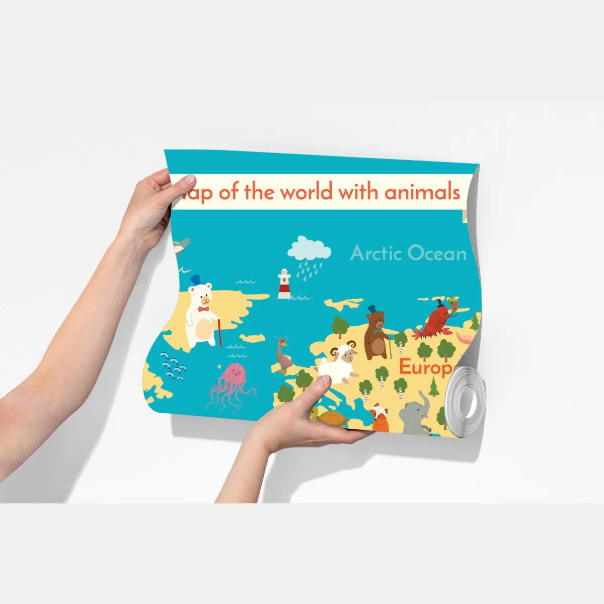 Fototapeta zabawna mapa świata ze zwierzętami – Wallissimo® Fototapeta zabawna mapa świata ze zwierzętami – Wallissimo®