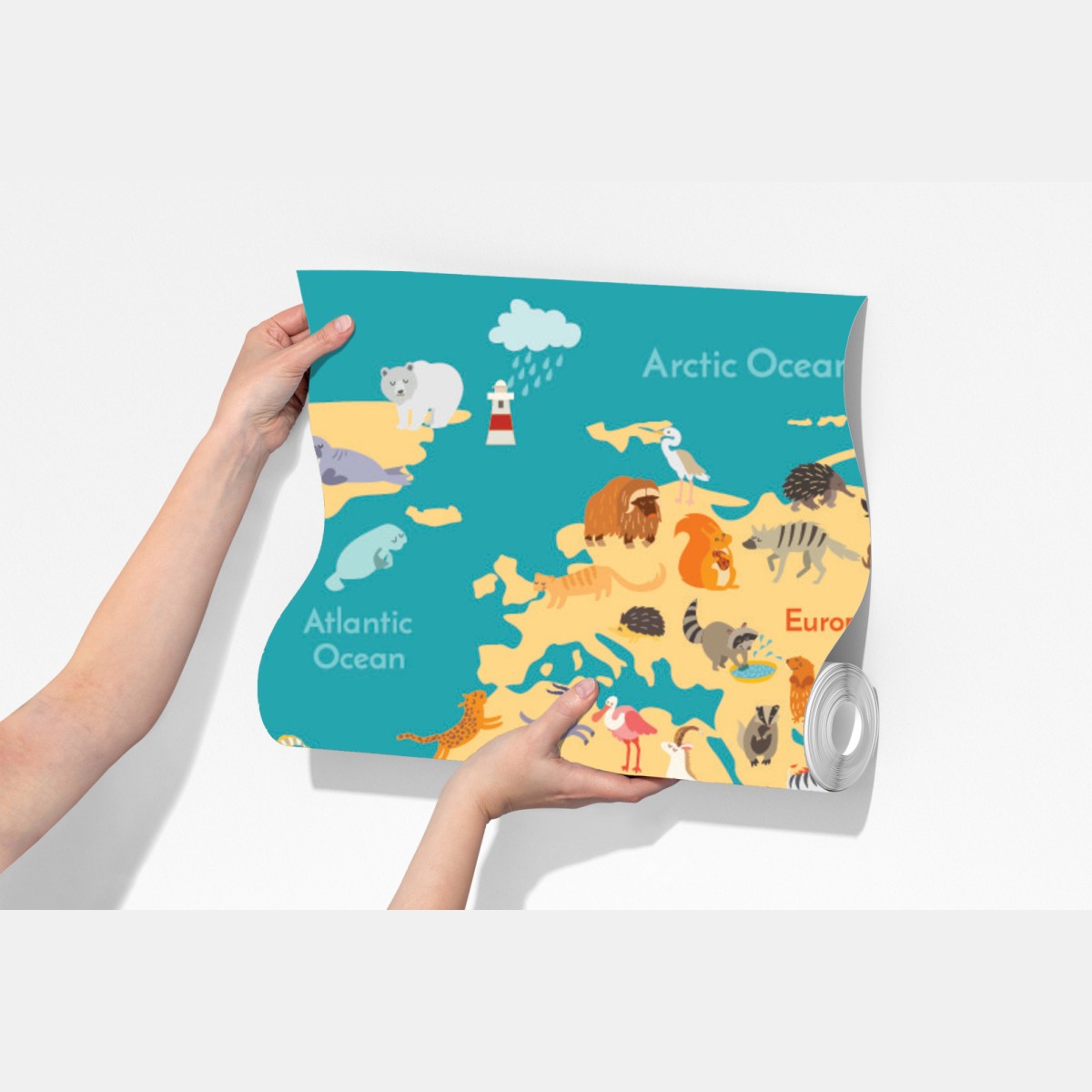 Fototapeta kolorowa mapa świata ze zwierzętami – Wallissimo® Fototapeta kolorowa mapa świata ze zwierzętami – Wallissimo®