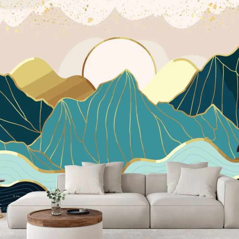 Fototapeta turkusowe góry o złotych akcentach