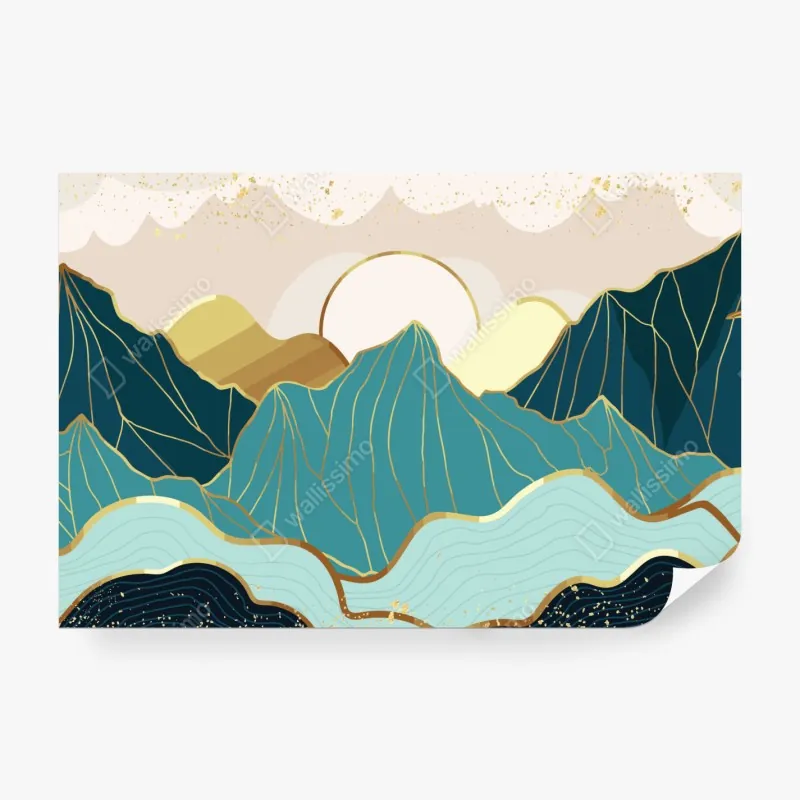 Fototapeta turkusowe góry o złotych akcentach