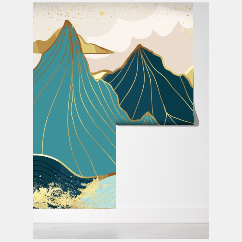 Fototapeta turkusowe góry o złotych akcentach – Wallissimo® Fototapeta turkusowe góry o złotych akcentach – Wallissimo®