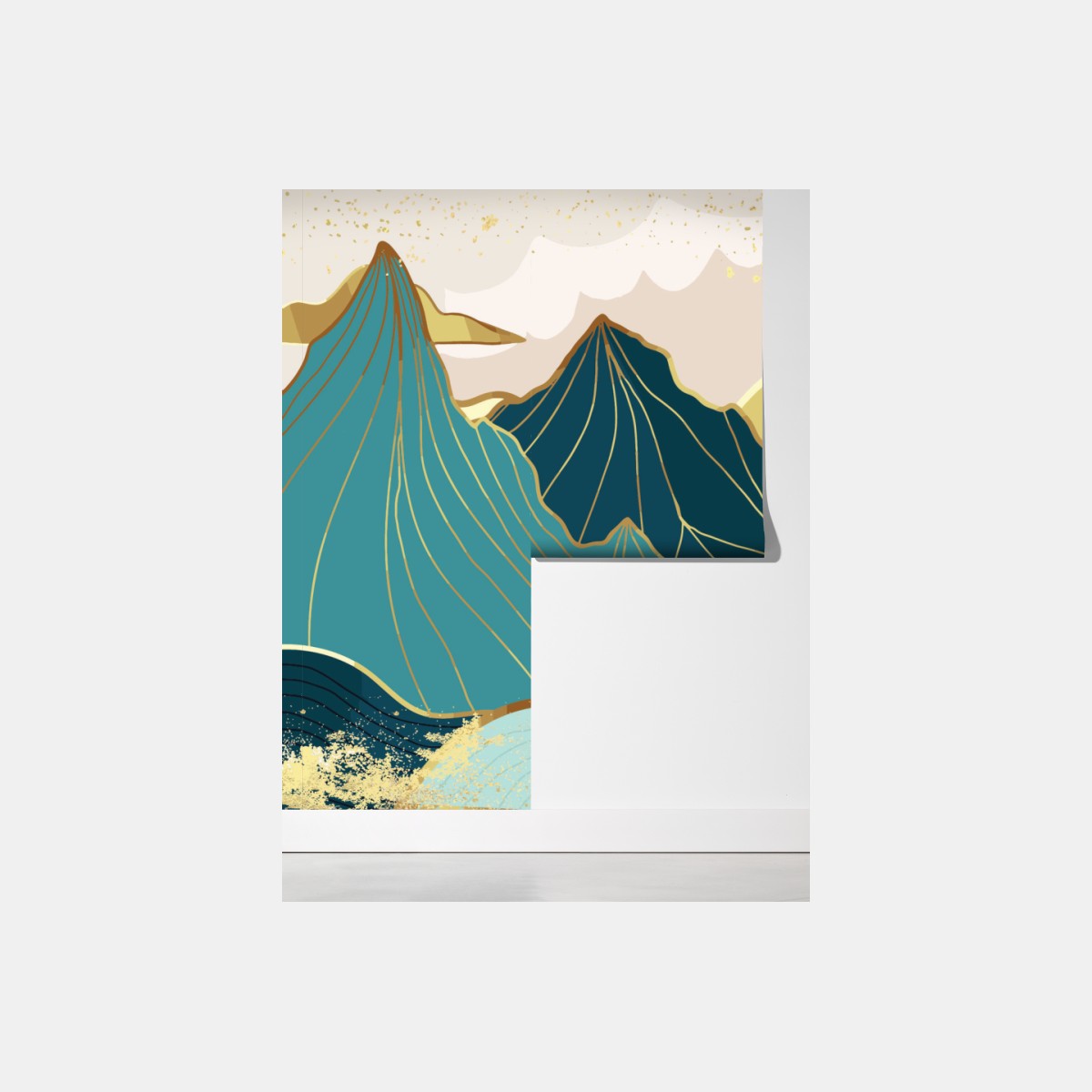 Fototapeta turkusowe góry o złotych akcentach – Wallissimo® Fototapeta turkusowe góry o złotych akcentach – Wallissimo®