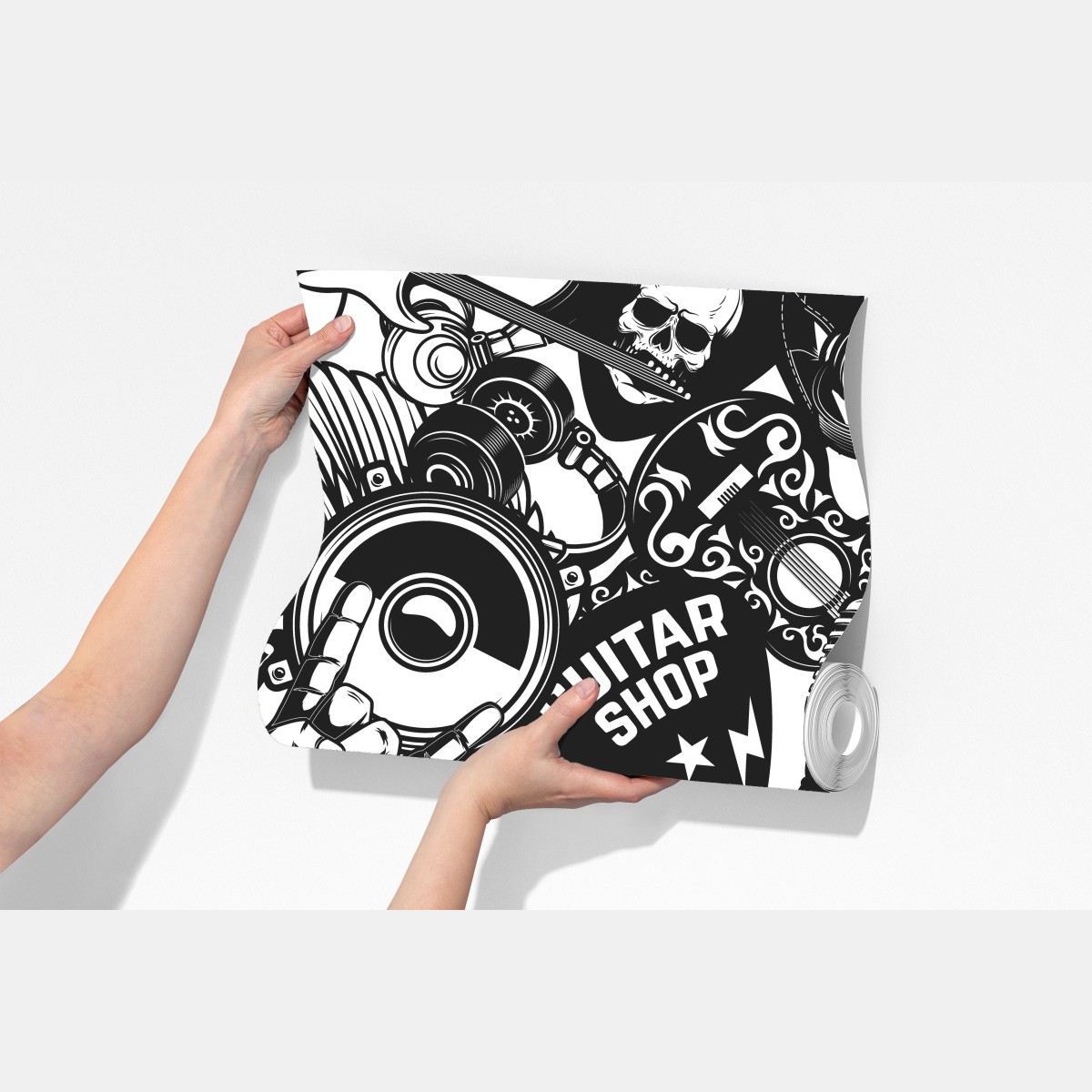 Fototapeta rockowy kolaż z czaszką i gitarami – Wallissimo® Fototapeta rockowy kolaż z czaszką i gitarami – Wallissimo®