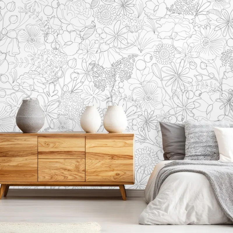 Fototapeta delikatny ręcznie rysowany kwiatowy wzór liniowy