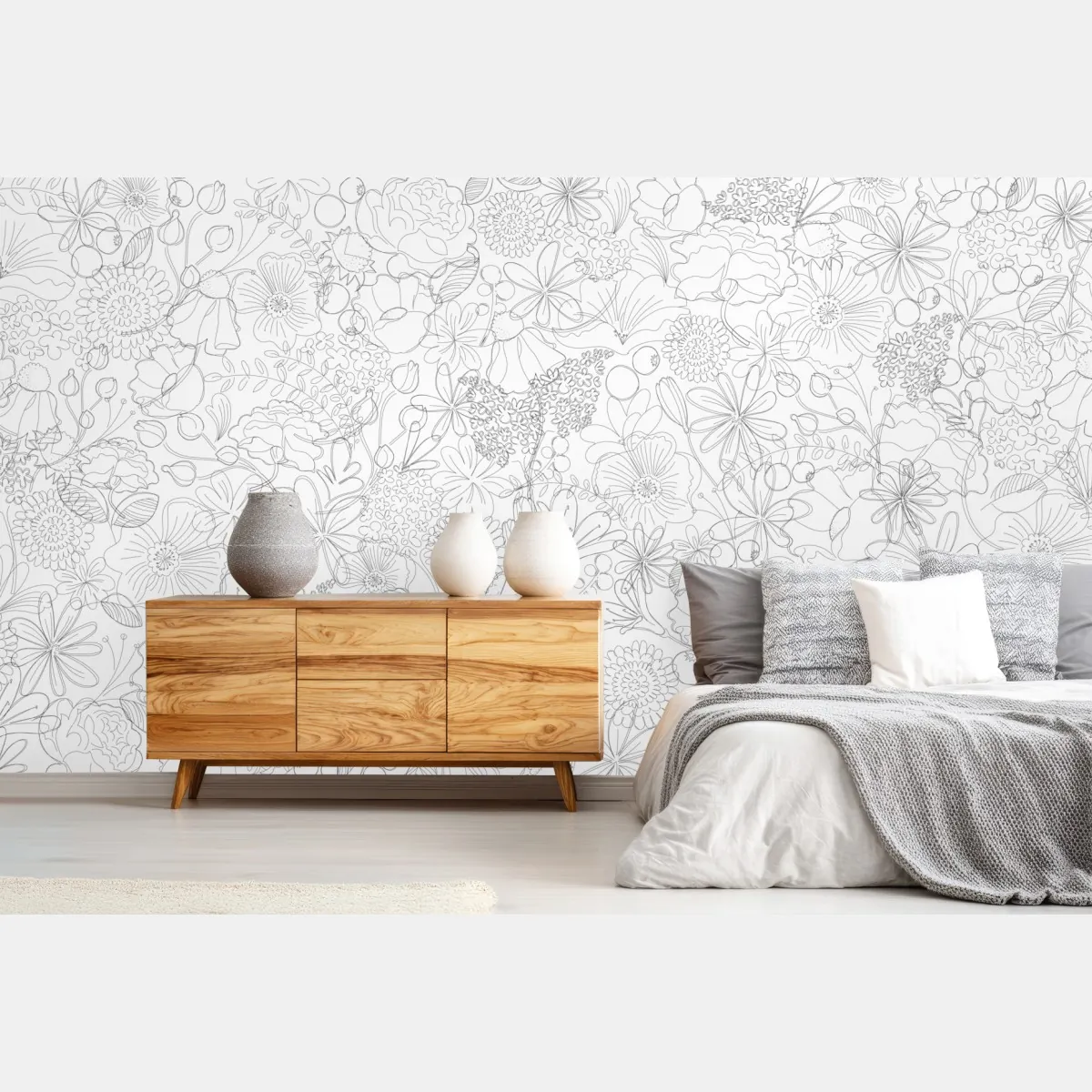 Fototapeta delikatny ręcznie rysowany kwiatowy wzór liniowy – Wallissimo® Fototapeta delikatny ręcznie rysowany kwiatowy wzór liniowy – Wallissimo®