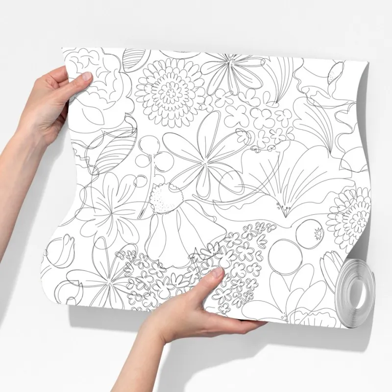 Fototapeta delikatny ręcznie rysowany kwiatowy wzór liniowy – Wallissimo® Fototapeta delikatny ręcznie rysowany kwiatowy wzór liniowy – Wallissimo®