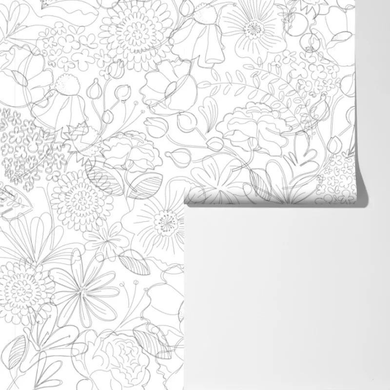 Fototapeta delikatny ręcznie rysowany kwiatowy wzór liniowy – Wallissimo® Fototapeta delikatny ręcznie rysowany kwiatowy wzór liniowy – Wallissimo®