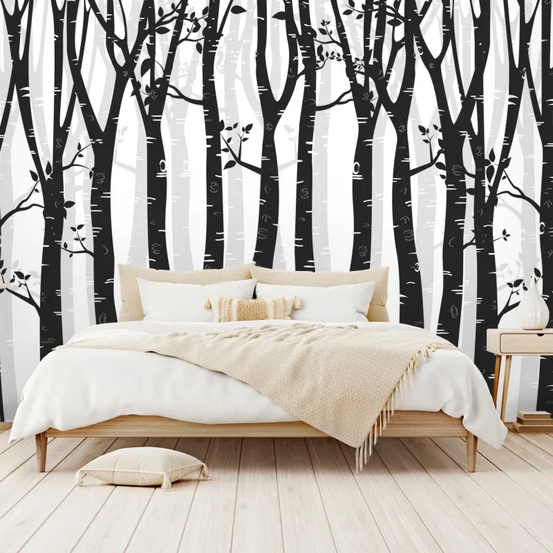 Fototapeta monochromatyczny las brzóz