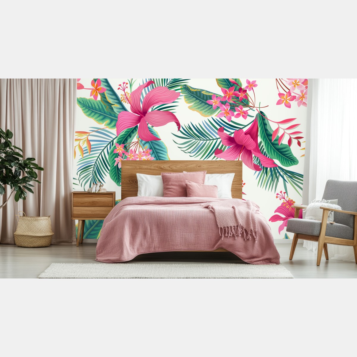 Wall mural tropical botanical bloom pattern