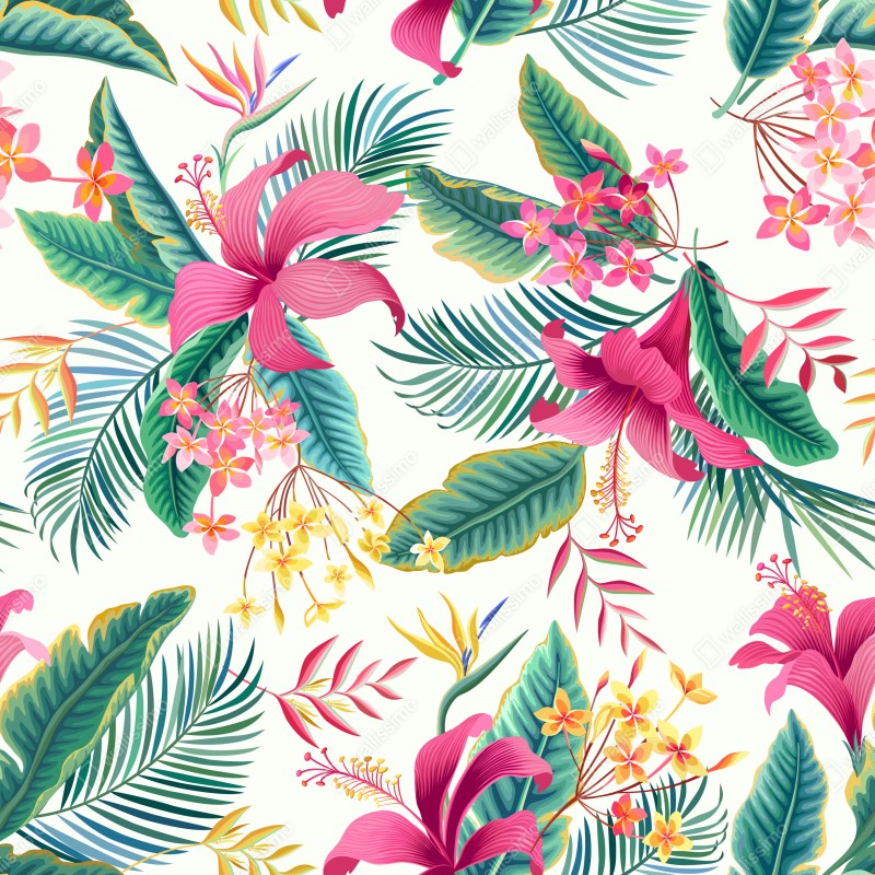 Fototapeta tropikalny botaniczny wzór kwiatowy – Wallissimo® Fototapeta tropikalny botaniczny wzór kwiatowy – Wallissimo®