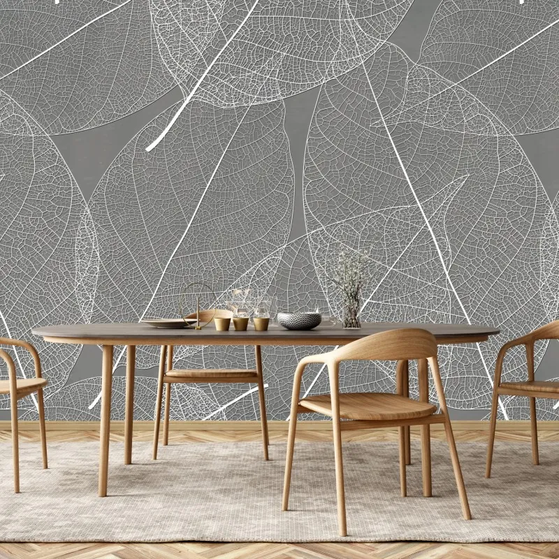 Fototapeta delikatny wzór liści w odcieniach szarości