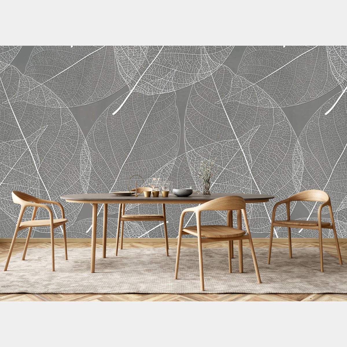Wall mural delicate leaf vein pattern in gray