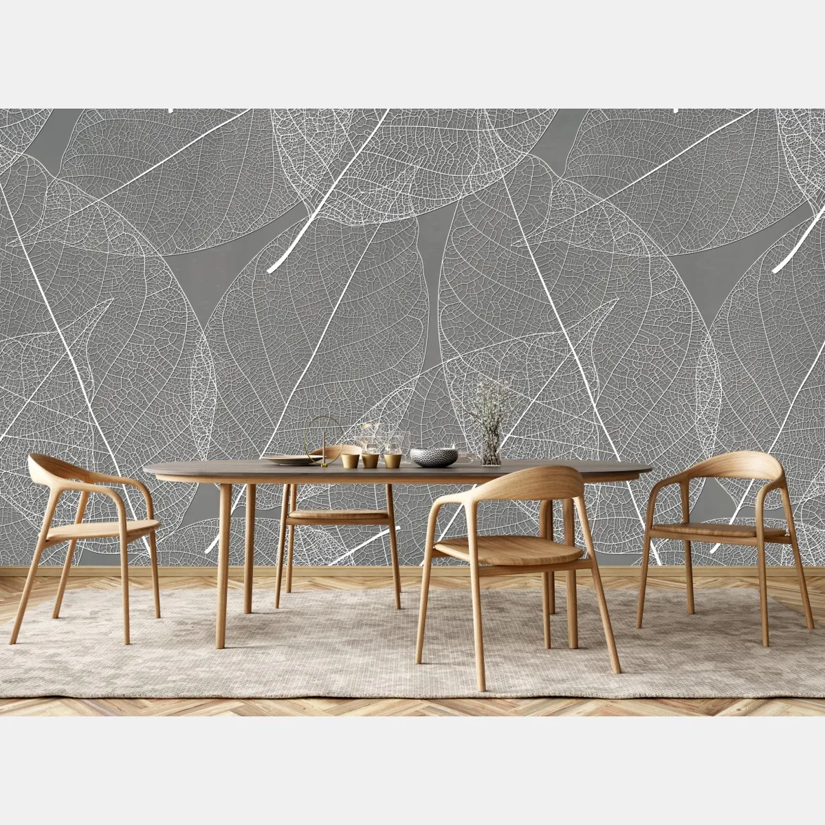 Fototapeta delikatny wzór liści w odcieniach szarości – Wallissimo® Fototapeta delikatny wzór liści w odcieniach szarości – Wallissimo®