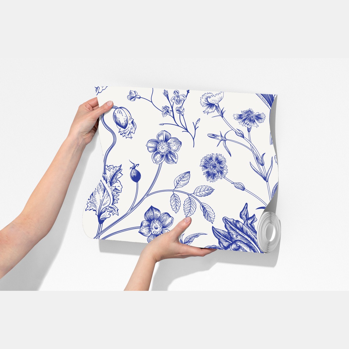 Fototapeta klasyczny niebieski wzór toile z motywem kwiatowym – Wallissimo® Fototapeta klasyczny niebieski wzór toile z motywem kwiatowym – Wallissimo®