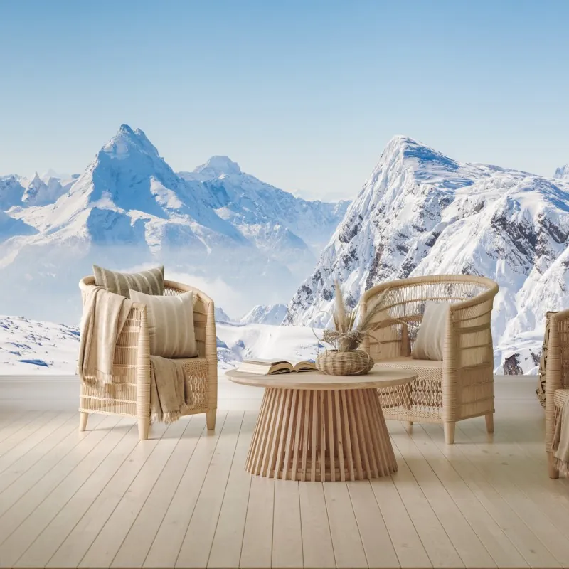 Fototapeta spokojna panorama zaśnieżonych gór