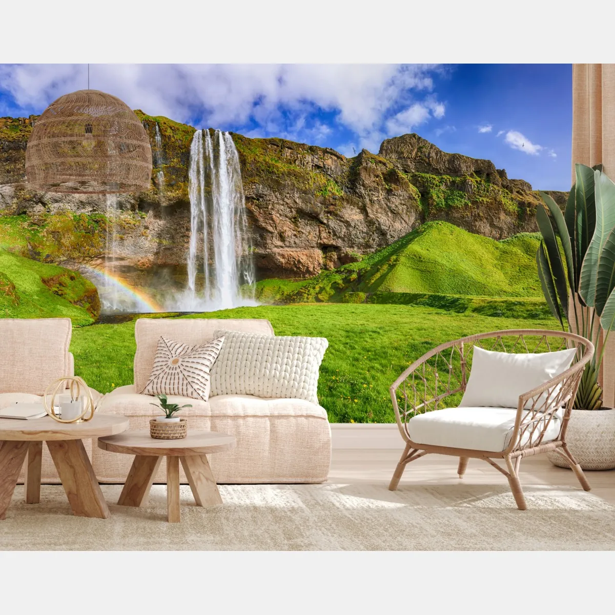 Fototapeta Seljalandsfoss panorama wodospadu – Wallissimo® Fototapeta Seljalandsfoss panorama wodospadu – Wallissimo®