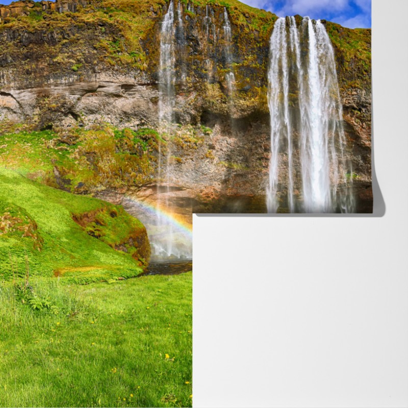 Fototapeta Seljalandsfoss panorama wodospadu – Wallissimo® Fototapeta Seljalandsfoss panorama wodospadu – Wallissimo®