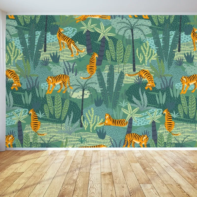 Fototapeta tygrysy w tropikalnej dżungli