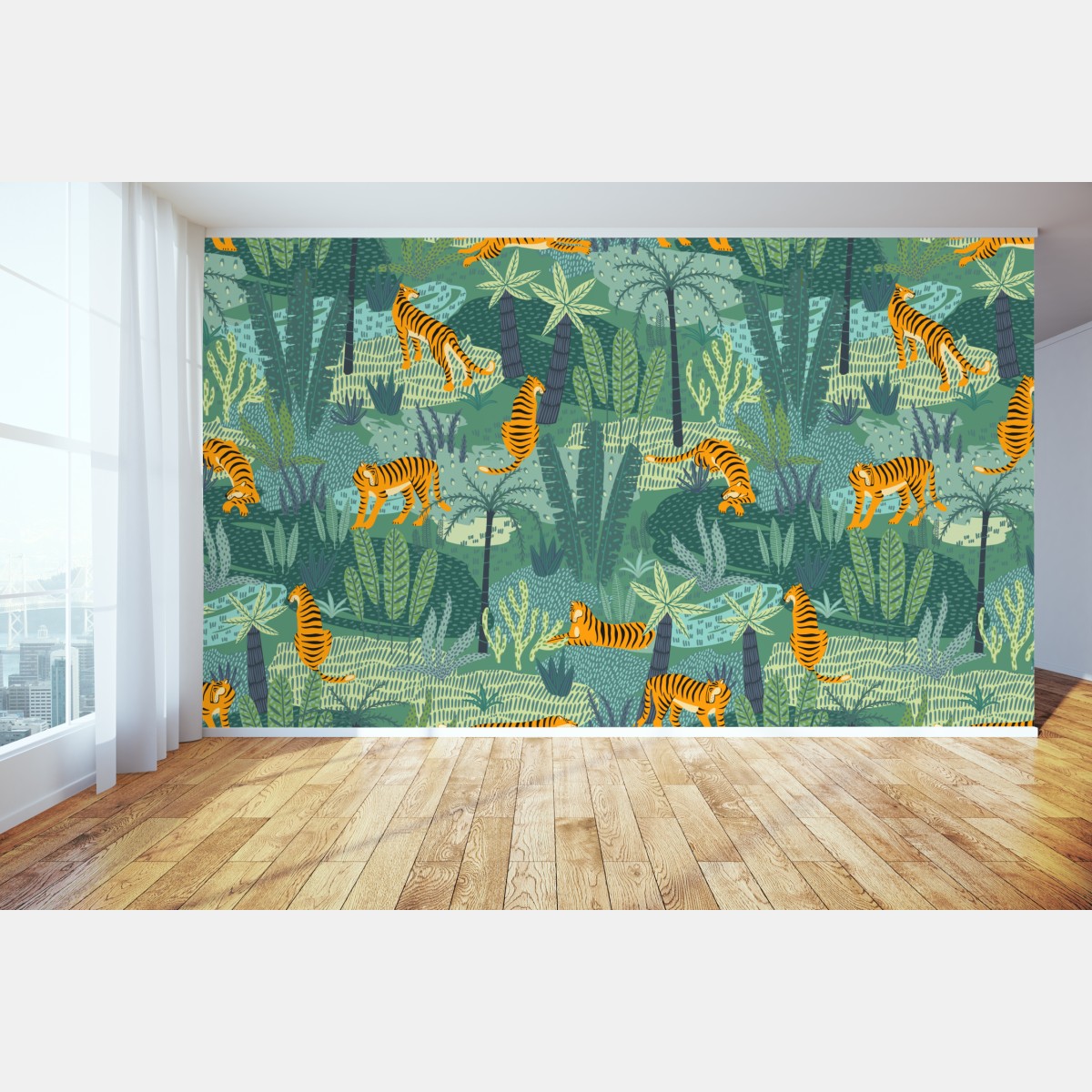 Wall mural playful jungle tigers pattern