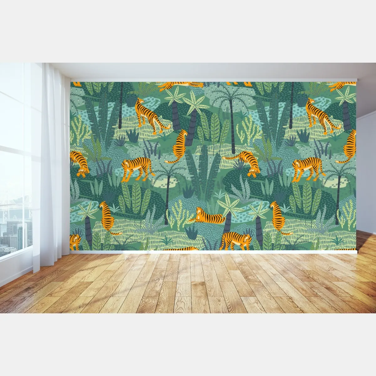 Fototapeta tygrysy w tropikalnej dżungli – Wallissimo® Fototapeta tygrysy w tropikalnej dżungli – Wallissimo®