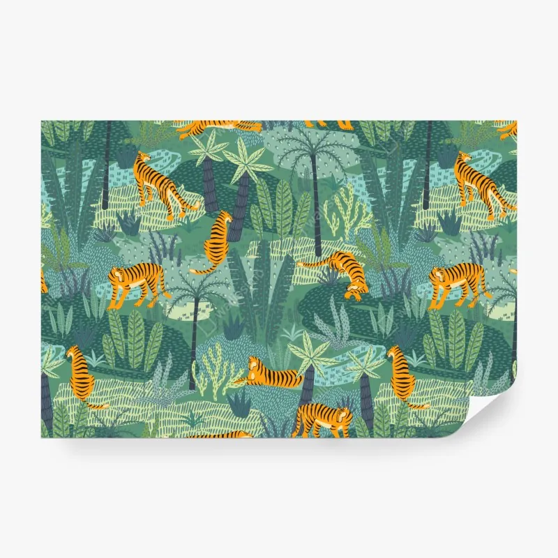 Fototapeta tygrysy w tropikalnej dżungli