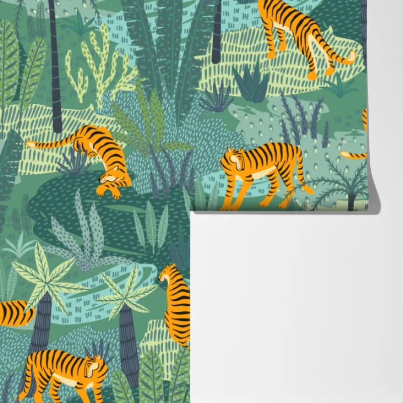 Fototapeta tygrysy w tropikalnej dżungli – Wallissimo® Fototapeta tygrysy w tropikalnej dżungli – Wallissimo®