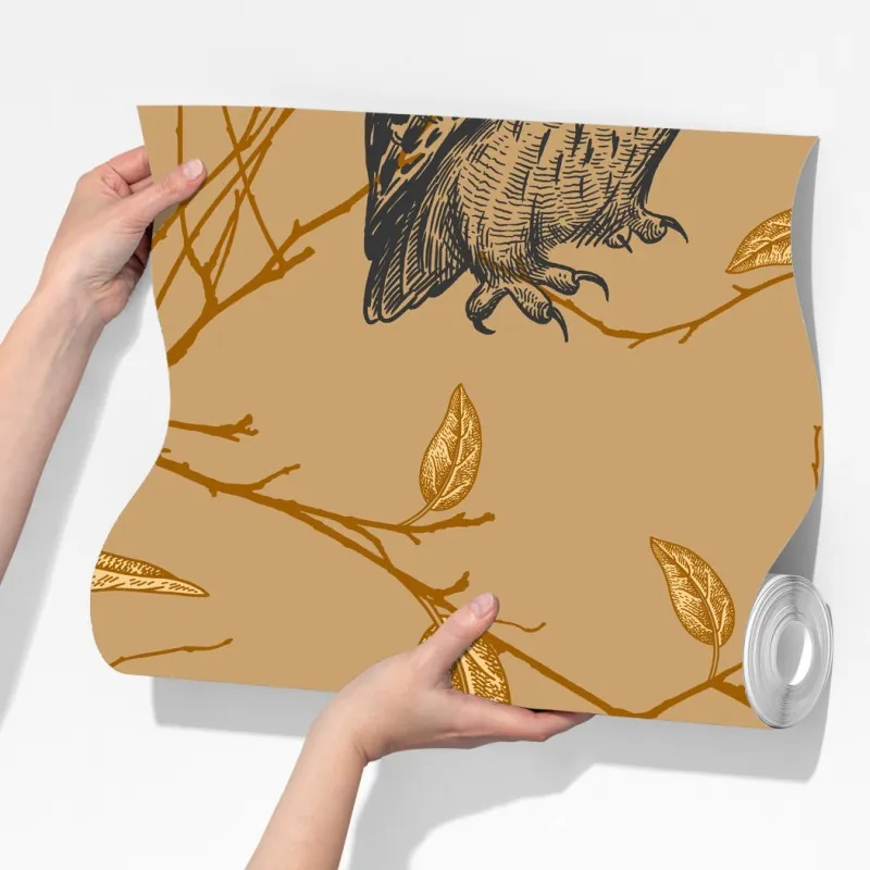 Fototapeta wzór ze złotymi sowami na beżowym tle – Wallissimo® Fototapeta wzór ze złotymi sowami na beżowym tle – Wallissimo®