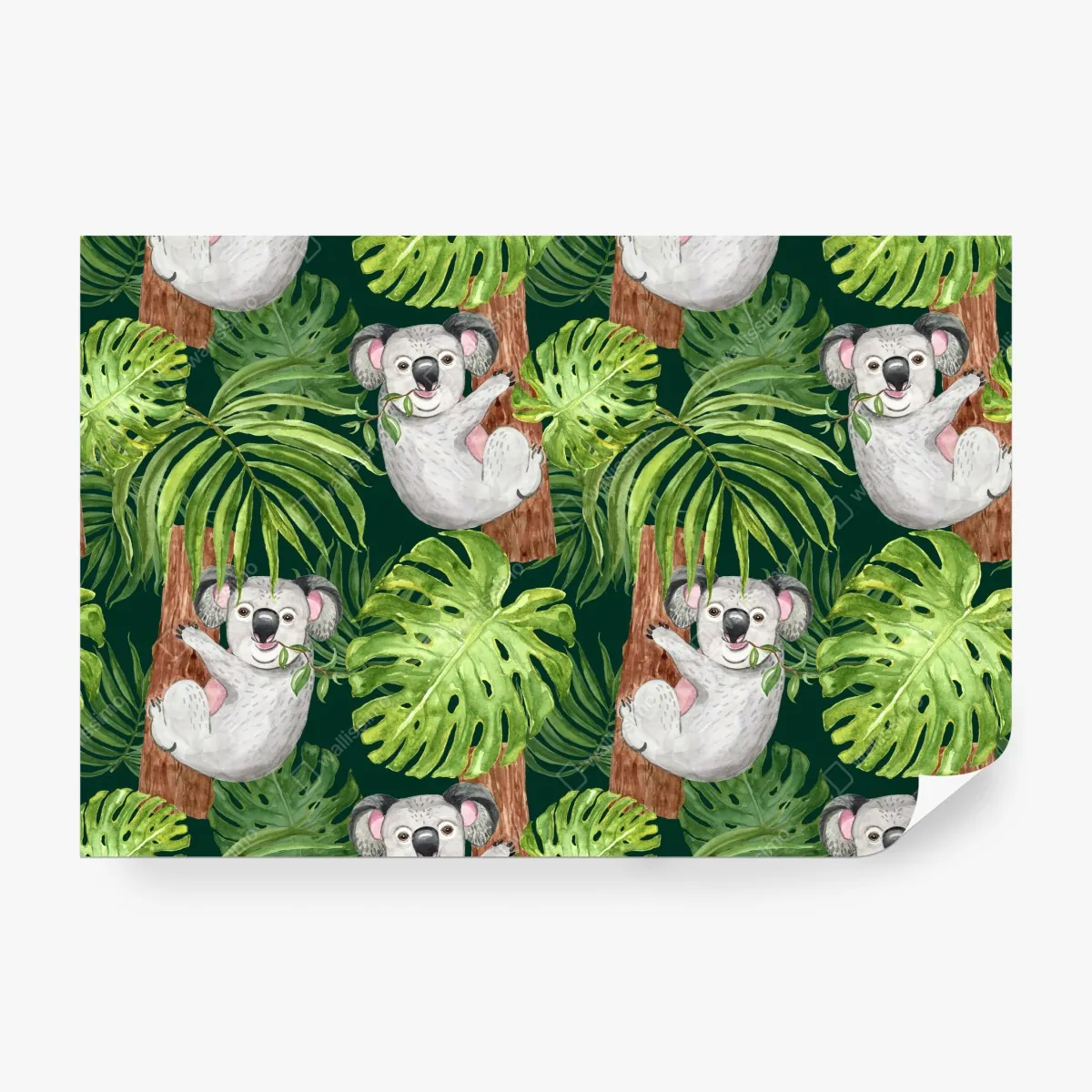 Fototapeta uroczy wzór z koalami i tropikalnymi liśćmi w akwareli – Wallissimo® Fototapeta uroczy wzór z koalami i tropikalnymi liśćmi w akwareli – Wallissimo®
