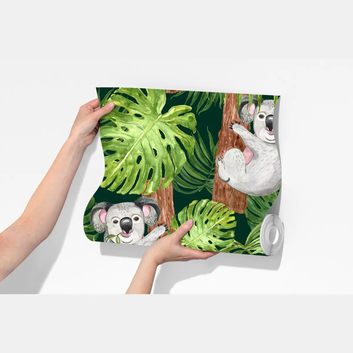 Fototapeta uroczy wzór z koalami i tropikalnymi liśćmi w akwareli – Wallissimo® Fototapeta uroczy wzór z koalami i tropikalnymi liśćmi w akwareli – Wallissimo®