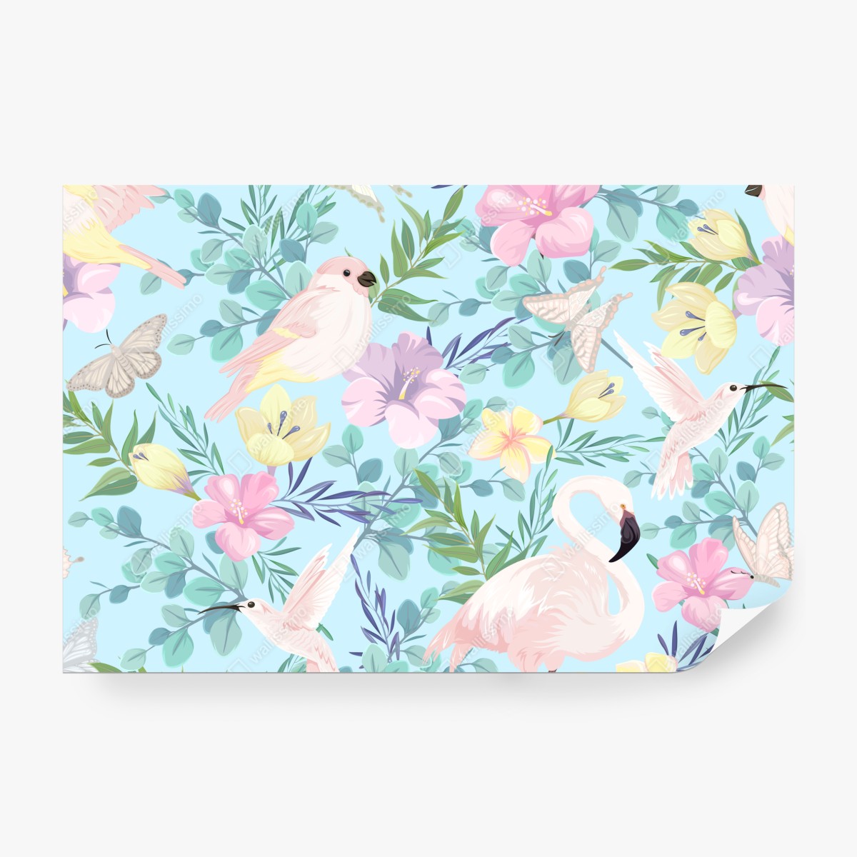 Fototapeta pastelowy wzór z tropikalnymi ptakami i kwiatami – Wallissimo® Fototapeta pastelowy wzór z tropikalnymi ptakami i kwiatami – Wallissimo®
