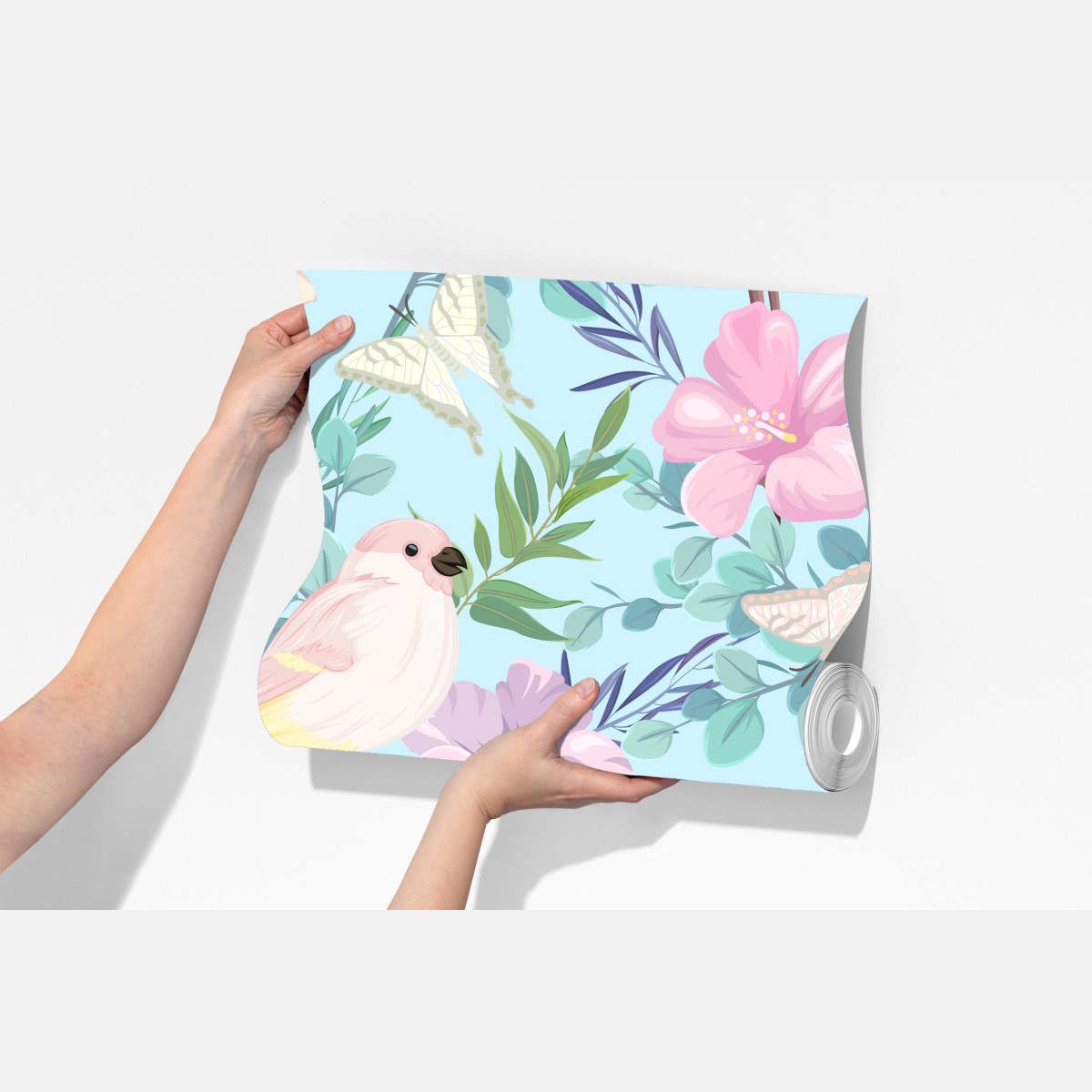 Fototapeta pastelowy wzór z tropikalnymi ptakami i kwiatami – Wallissimo® Fototapeta pastelowy wzór z tropikalnymi ptakami i kwiatami – Wallissimo®