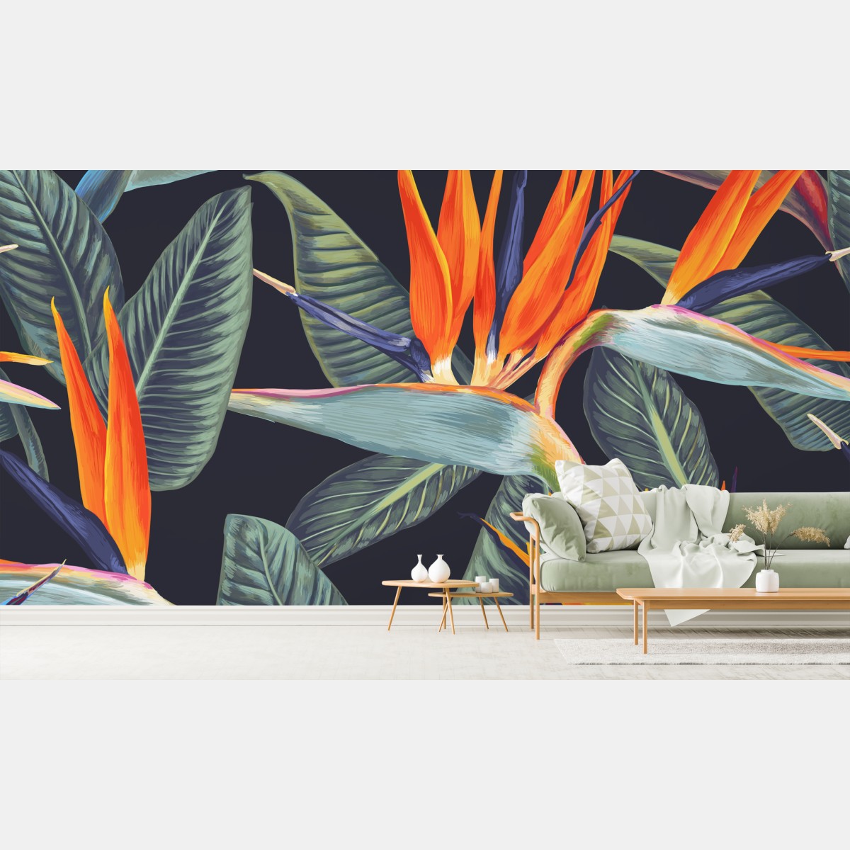 Wall mural tropical bird of paradise floral pattern