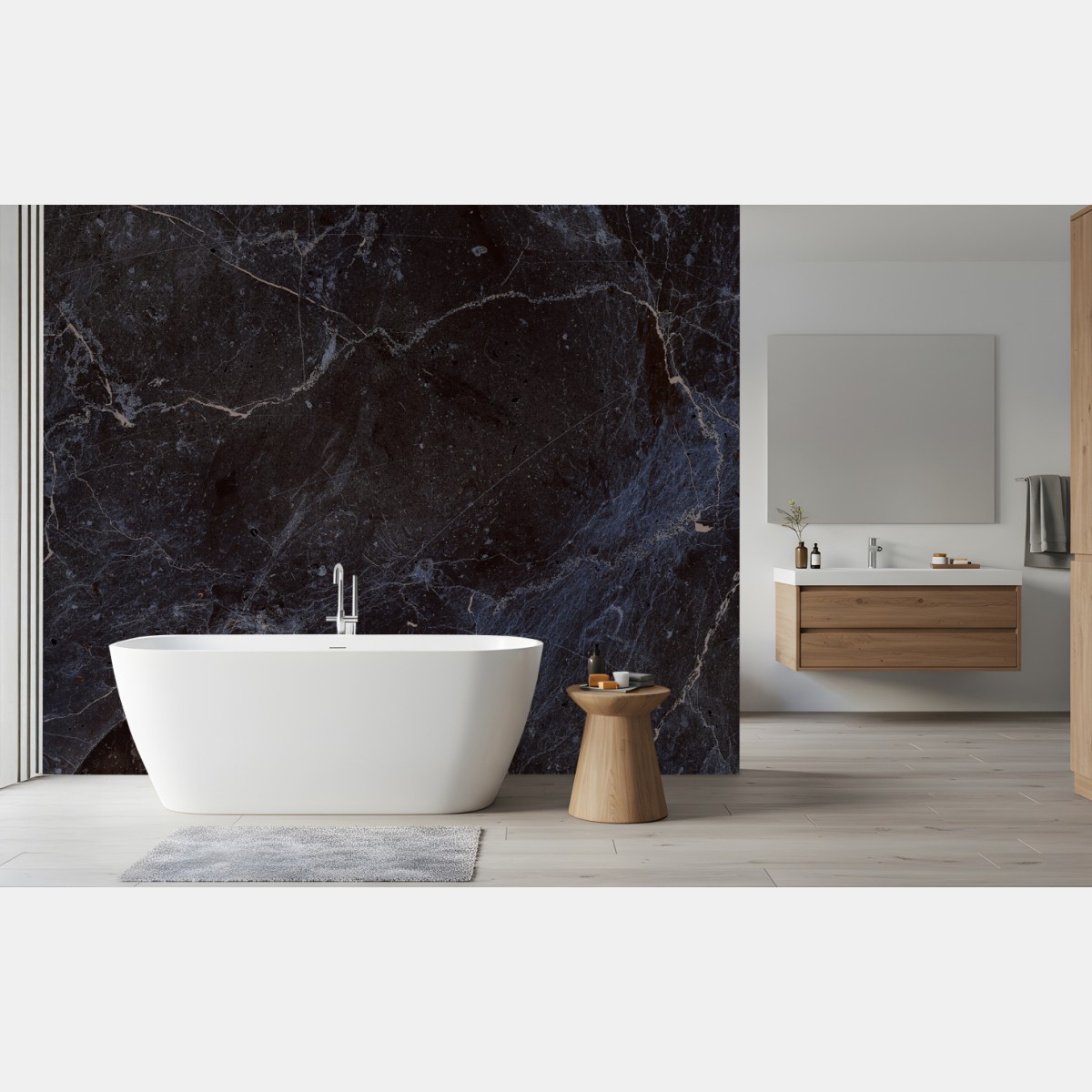 Wall mural dark marble texture with blue veins