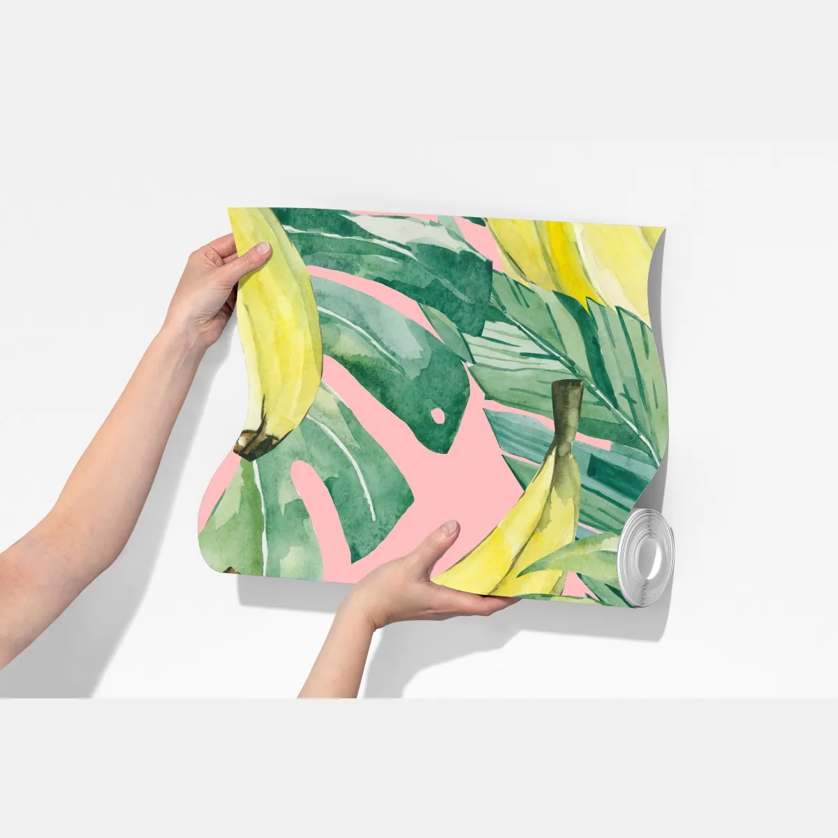 Fototapeta akwarelowy wzór z bananami i liśćmi na różowym tle – Wallissimo® Fototapeta akwarelowy wzór z bananami i liśćmi na różowym tle – Wallissimo®