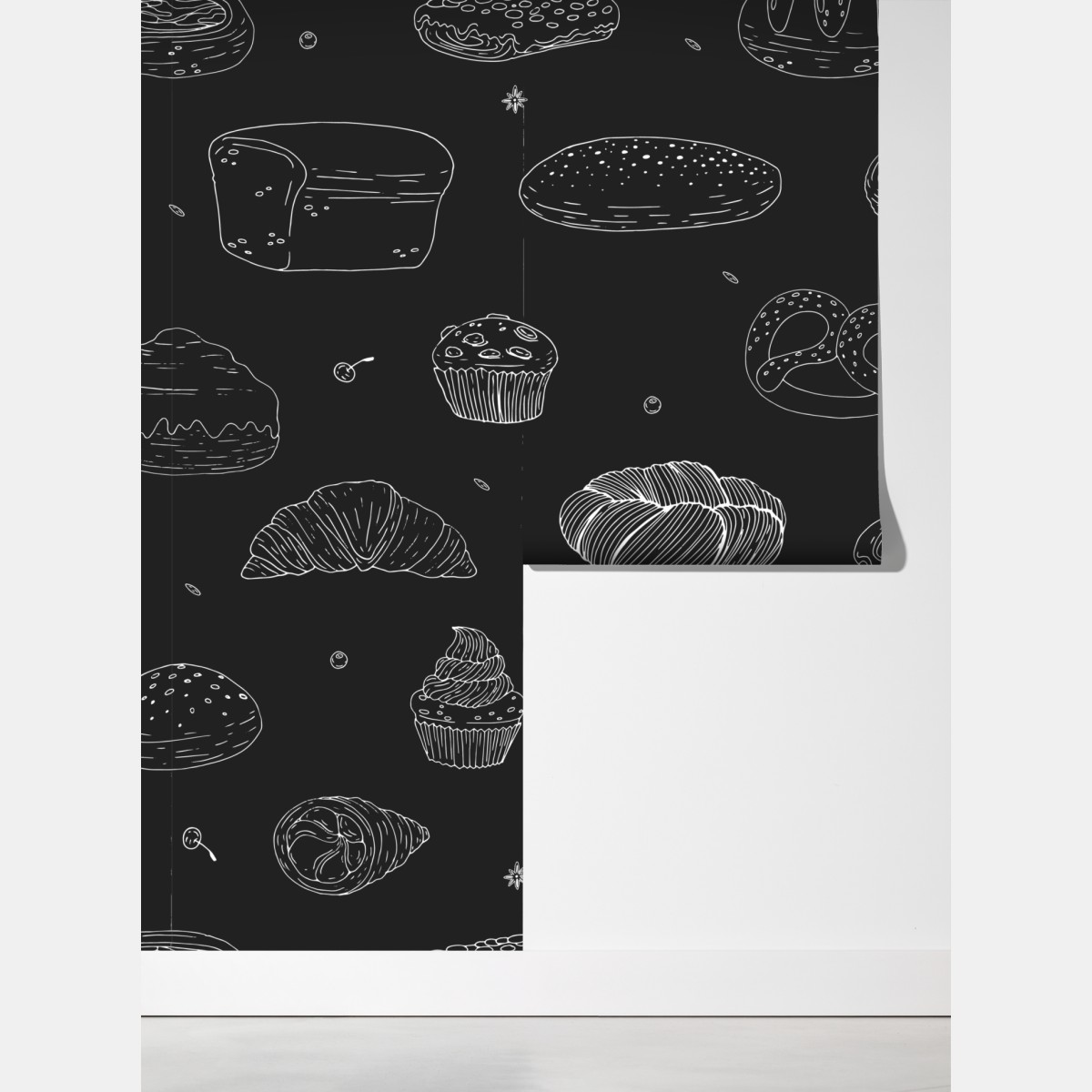 Fototapeta wzór wypieków na czarnym tle – Wallissimo® Fototapeta wzór wypieków na czarnym tle – Wallissimo®