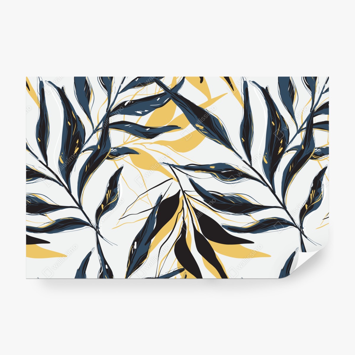 Fototapeta granatowo-złoty botaniczny wzór liści – Wallissimo® Fototapeta granatowo-złoty botaniczny wzór liści – Wallissimo®