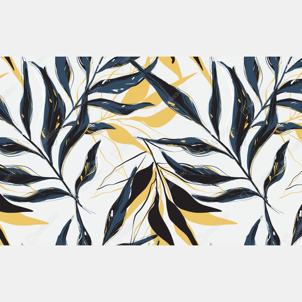 Fototapeta granatowo-złoty botaniczny wzór liści – Wallissimo® Fototapeta granatowo-złoty botaniczny wzór liści – Wallissimo®