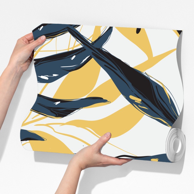 Fototapeta granatowo-złoty botaniczny wzór liści – Wallissimo® Fototapeta granatowo-złoty botaniczny wzór liści – Wallissimo®