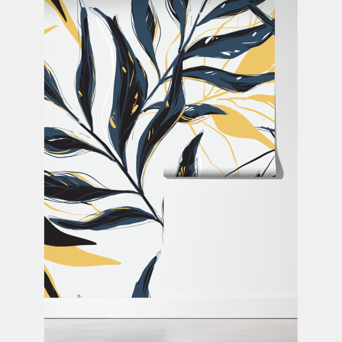 Fototapeta granatowo-złoty botaniczny wzór liści – Wallissimo® Fototapeta granatowo-złoty botaniczny wzór liści – Wallissimo®