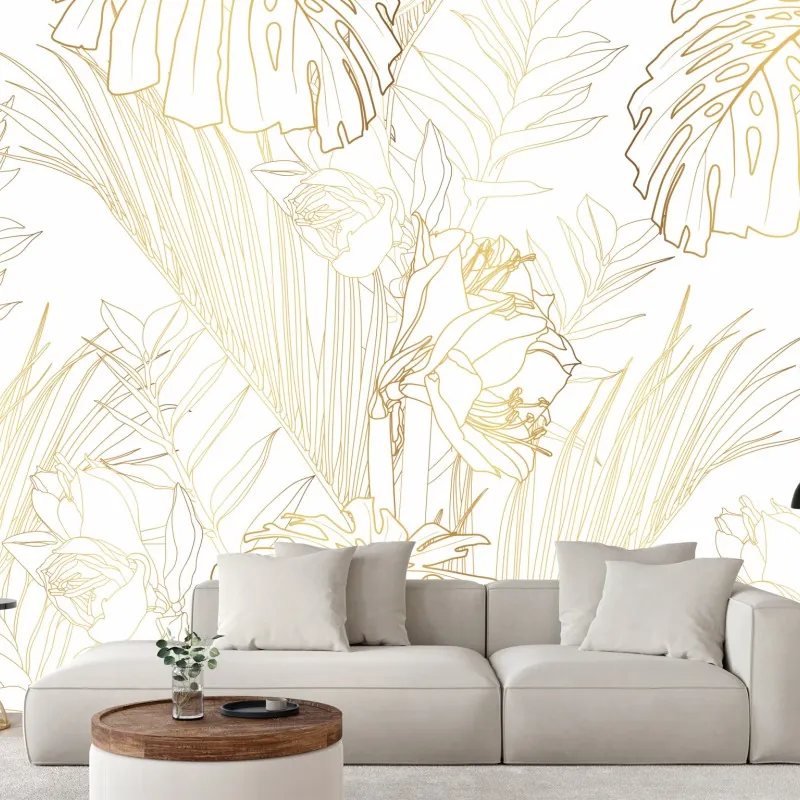 Fototapeta złote tropikalne liście