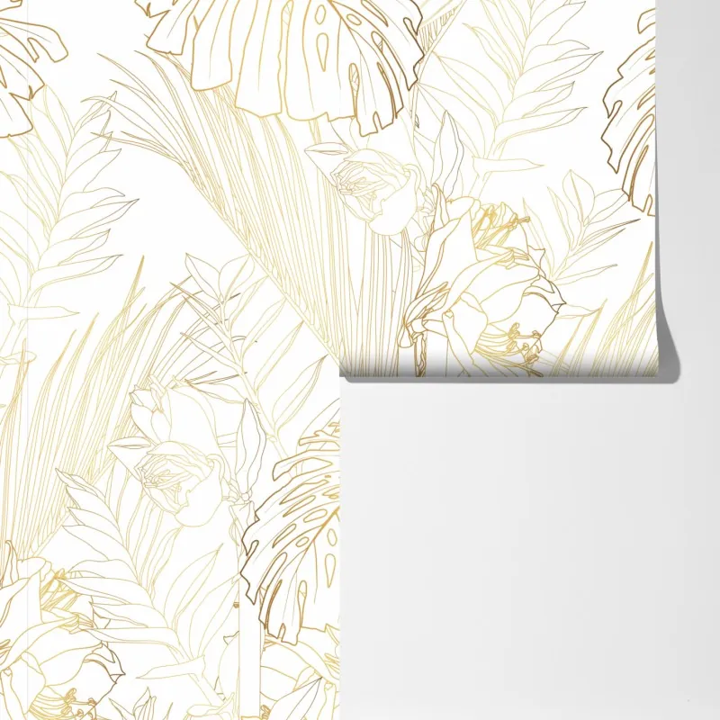 Fototapeta złote tropikalne liście – Wallissimo® Fototapeta złote tropikalne liście – Wallissimo®