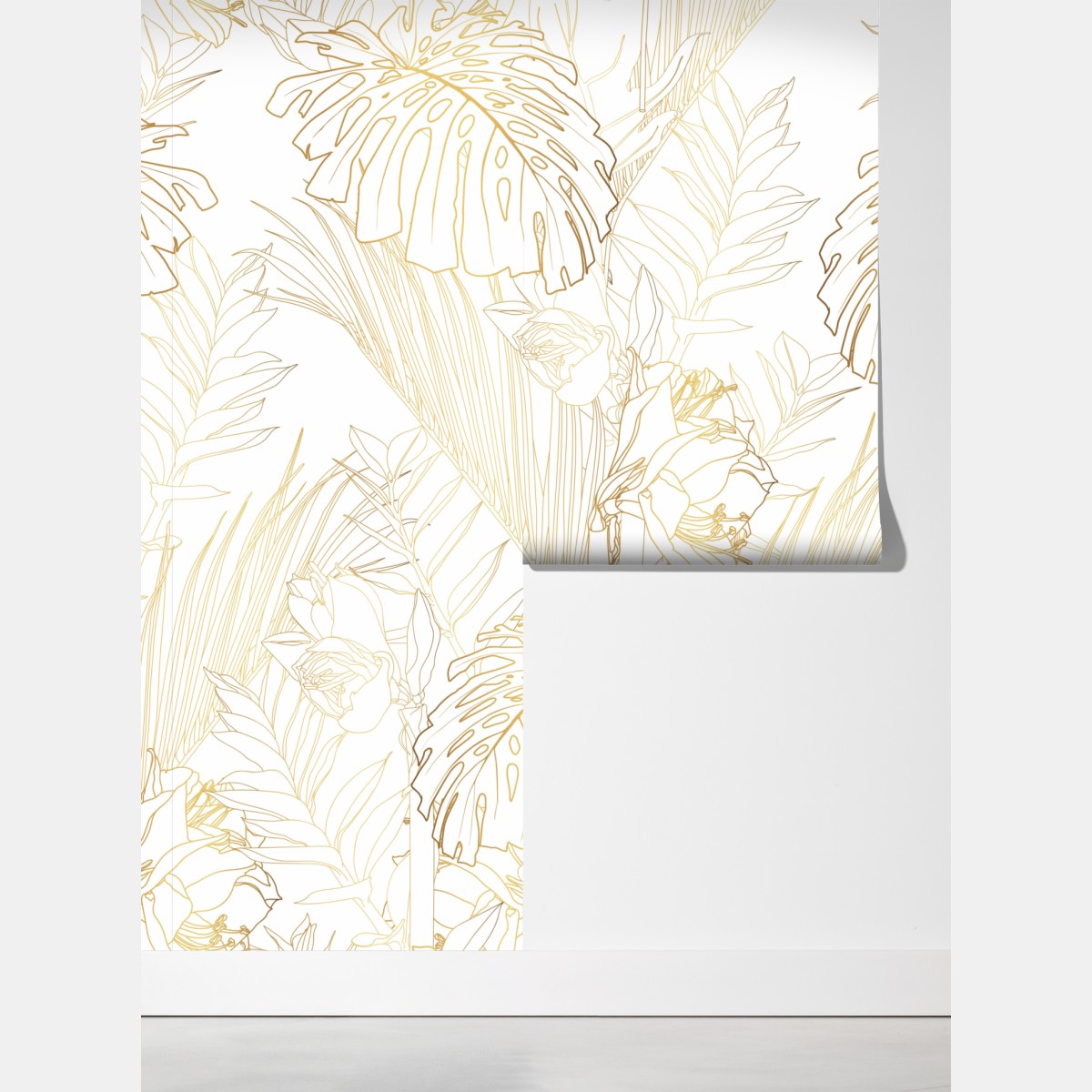 Fototapeta złote tropikalne liście – Wallissimo® Fototapeta złote tropikalne liście – Wallissimo®