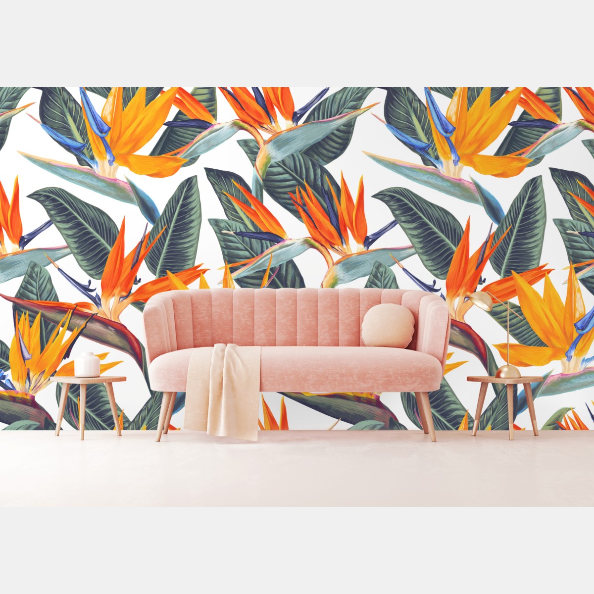 Wall mural tropical bird of paradise botanical pattern