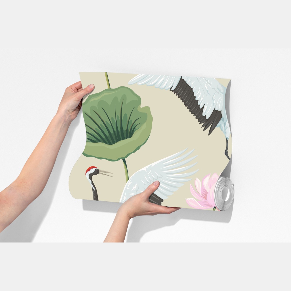 Fototapeta elegancki wzór z żurawiami i lotosami – Wallissimo® Fototapeta elegancki wzór z żurawiami i lotosami – Wallissimo®