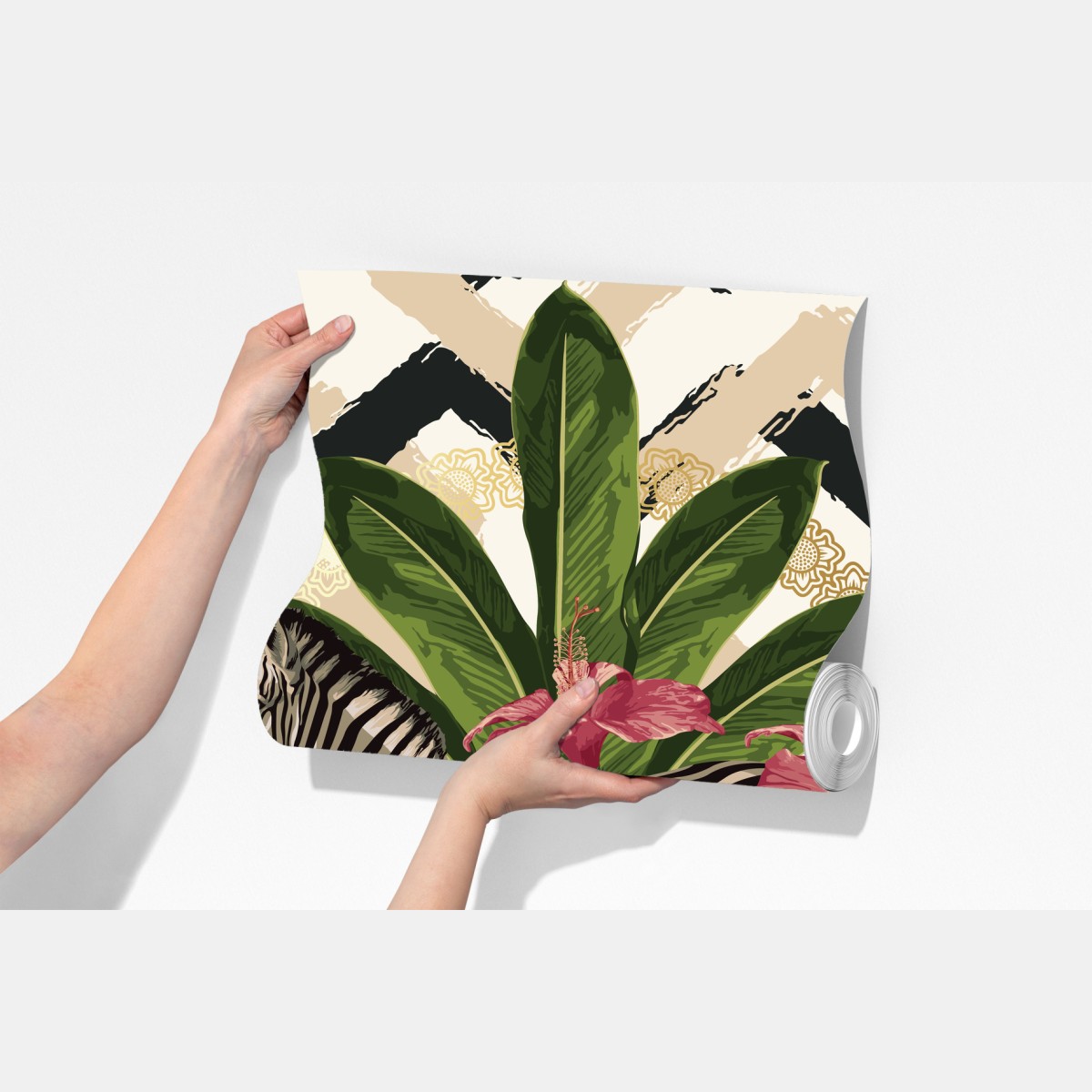 Fototapeta vintage tropikalny wzór z zebrą i hibiskusem – Wallissimo® Fototapeta vintage tropikalny wzór z zebrą i hibiskusem – Wallissimo®