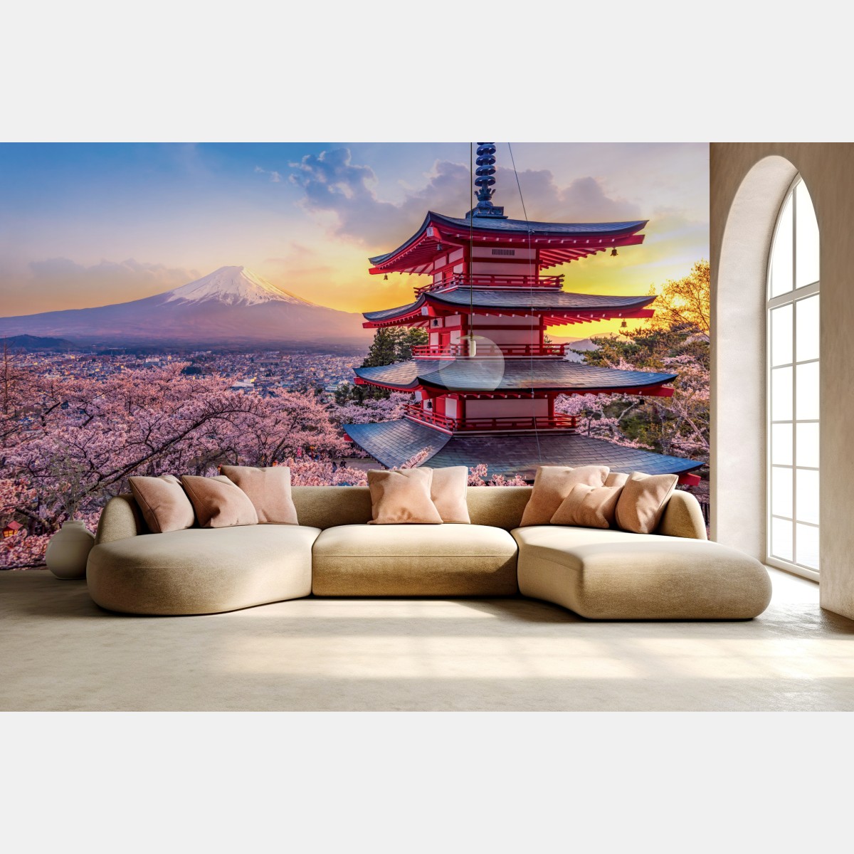 Wall mural sunset over Mount Fuji and Chureito Pagoda